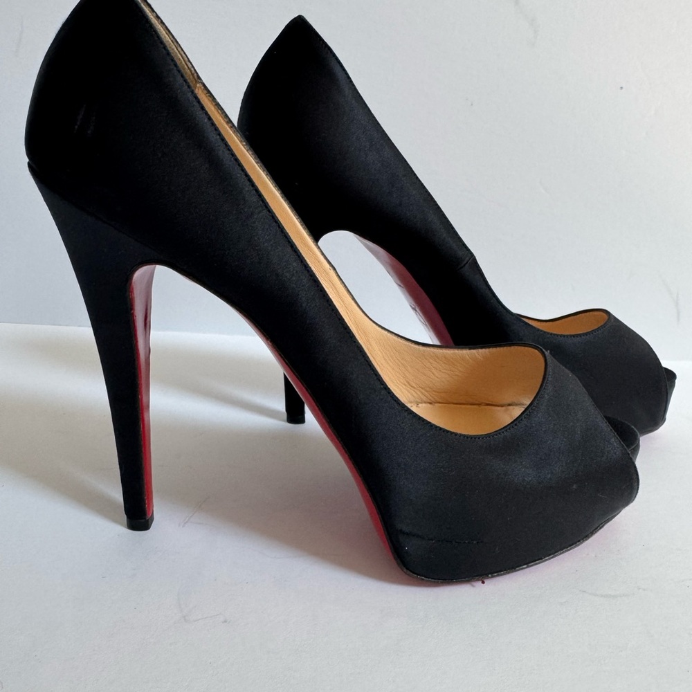 Christian Louboutin Black and Red Peep-Toe Heels